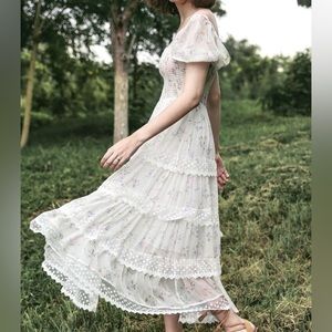 LAIT Collection Annora Scalloped Smocked Floral Lace Tiered Maxi Dress (Size S)